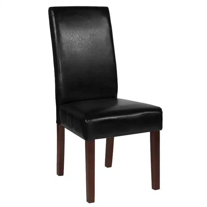 Sillas de comedor Parsons de mediados de siglo, tapizadas en piel sintética, juego de 2 – Beige / Negro / Marrón