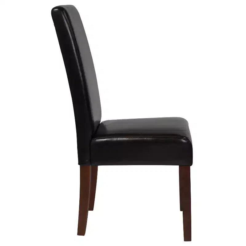 Sillas de comedor Parsons de mediados de siglo, tapizadas en piel sintética, juego de 2 – Beige / Negro / Marrón