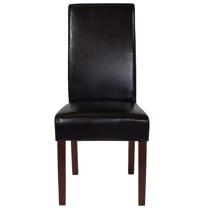 Sillas de comedor Parsons de mediados de siglo, tapizadas en piel sintética, juego de 2 – Beige / Negro / Marrón