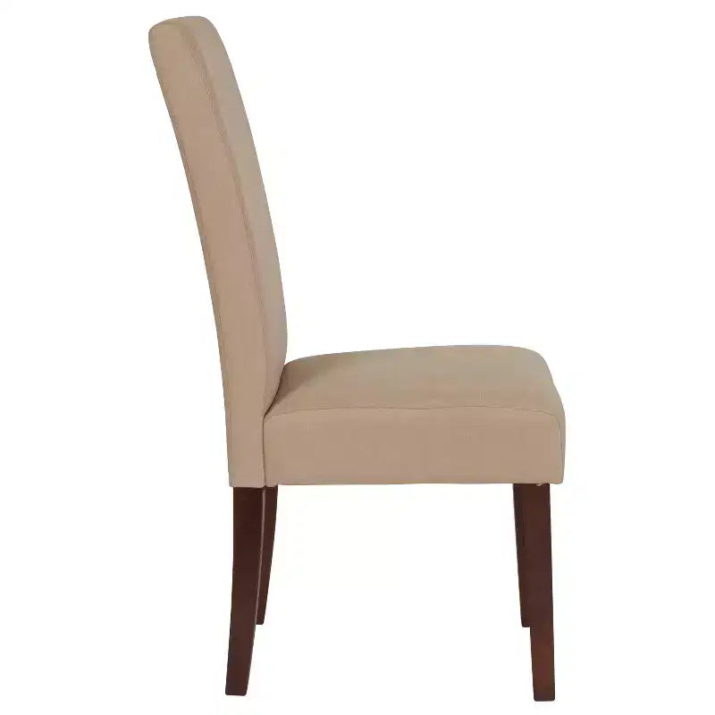 Sillas de comedor Parsons de mediados de siglo, tapizadas en piel sintética, juego de 2 – Beige / Negro / Marrón