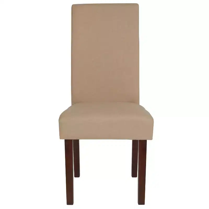 Sillas de comedor Parsons de mediados de siglo, tapizadas en piel sintética, juego de 2 – Beige / Negro / Marrón