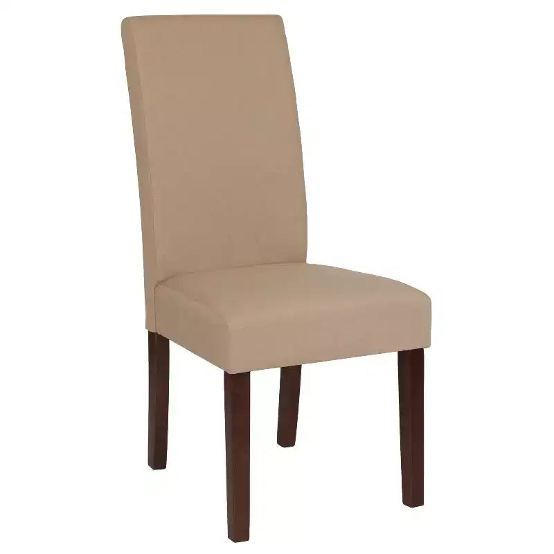 Sillas de comedor Parsons de mediados de siglo, tapizadas en piel sintética, juego de 2 – Beige / Negro / Marrón