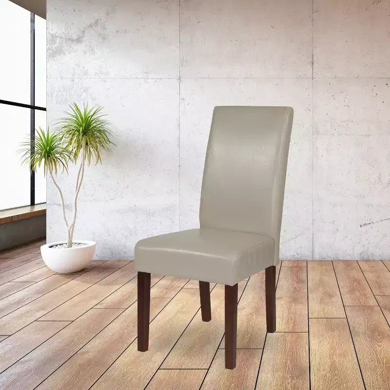 Sillas de comedor Parsons de mediados de siglo, tapizadas en piel sintética, juego de 2 – Beige / Negro / Marrón