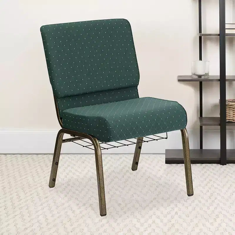 Silla de iglesia tapizada en tela multicolor con revistero, juego de 4