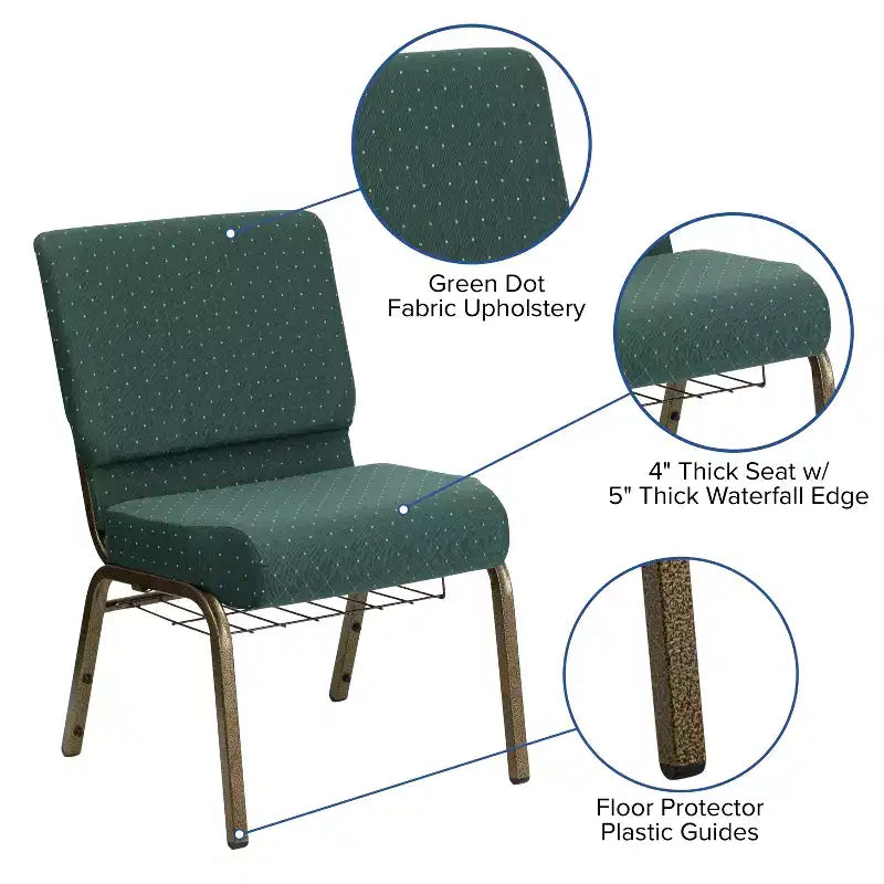 Silla de iglesia tapizada en tela multicolor con revistero, juego de 4