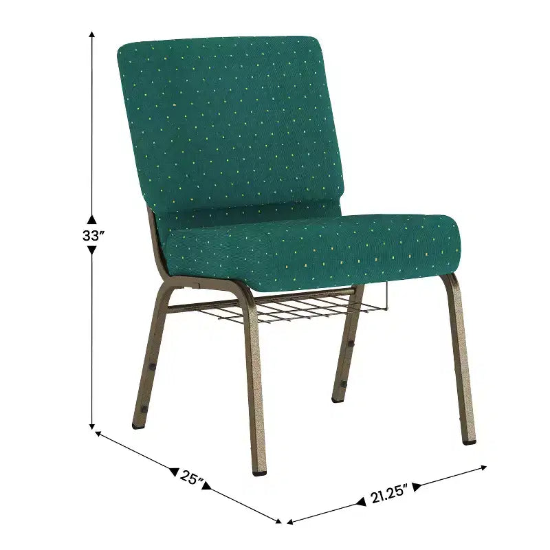 Silla de iglesia tapizada en tela multicolor con revistero, juego de 4