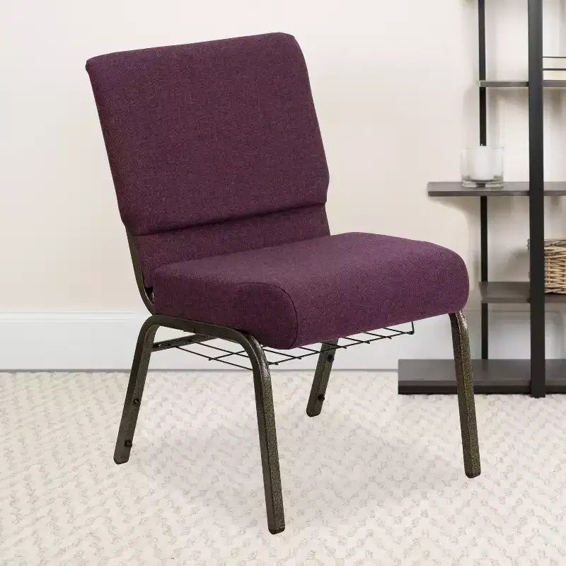 Silla de iglesia tapizada en tela multicolor con revistero, juego de 4