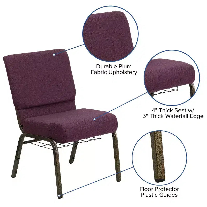 Silla de iglesia tapizada en tela multicolor con revistero, juego de 4