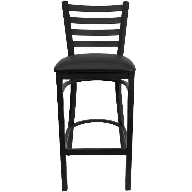 Taburete de bar con respaldo de escalera y estructura de metal negro, asiento multicolor — Juego de 2