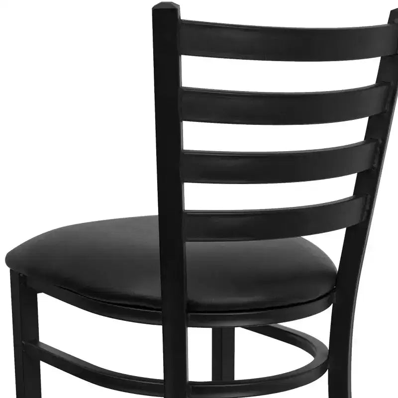 Taburete de bar con respaldo de escalera y estructura de metal negro, asiento multicolor — Juego de 2