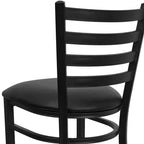 Taburete de bar con respaldo de escalera y estructura de metal negro, asiento multicolor — Juego de 2
