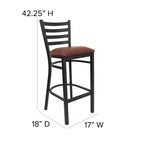 Taburete de bar con respaldo de escalera y estructura de metal negro, asiento multicolor — Juego de 2