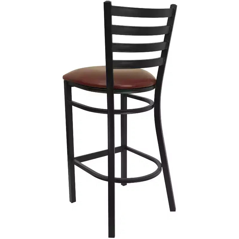Taburete de bar con respaldo de escalera y estructura de metal negro, asiento multicolor — Juego de 2