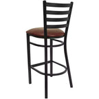 Taburete de bar con respaldo de escalera y estructura de metal negro, asiento multicolor — Juego de 2