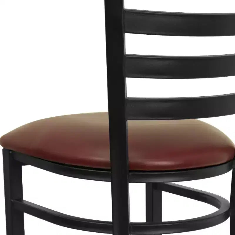 Taburete de bar con respaldo de escalera y estructura de metal negro, asiento multicolor — Juego de 2