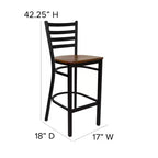 Taburete de bar con respaldo de escalera y estructura de metal negro, asiento multicolor — Juego de 2