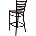 Taburete de bar con respaldo de escalera y estructura de metal negro, asiento multicolor — Juego de 2