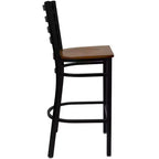 Taburete de bar con respaldo de escalera y estructura de metal negro, asiento multicolor — Juego de 2
