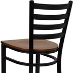 Taburete de bar con respaldo de escalera y estructura de metal negro, asiento multicolor — Juego de 2