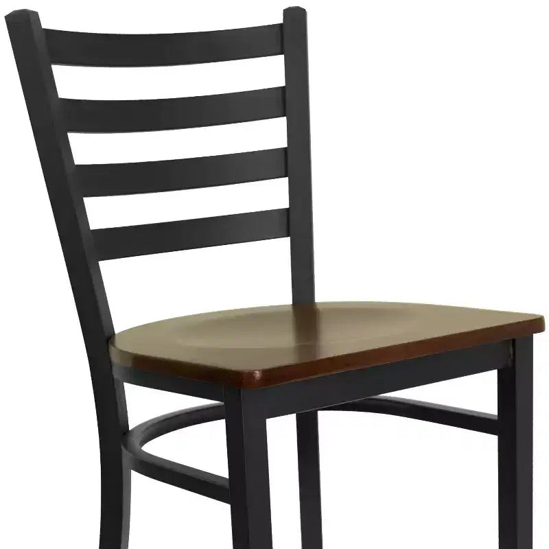 Taburete de bar con respaldo de escalera y estructura de metal negro, asiento multicolor — Juego de 2