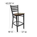 Taburete de bar con respaldo de escalera y estructura de metal negro, asiento multicolor — Juego de 2
