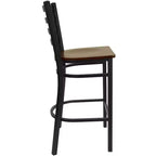 Taburete de bar con respaldo de escalera y estructura de metal negro, asiento multicolor — Juego de 2