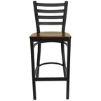 Taburete de bar con respaldo de escalera y estructura de metal negro, asiento multicolor — Juego de 2