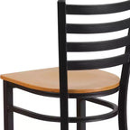 Taburete de bar con respaldo de escalera y estructura de metal negro, asiento multicolor — Juego de 2