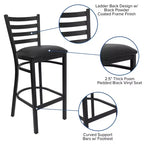 Taburete de bar con respaldo de escalera y estructura de metal negro, asiento multicolor — Juego de 2