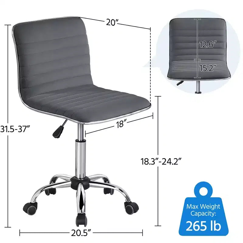 Silla de escritorio giratoria sin brazos con respaldo bajo de terciopelo – Rosa albaricoque / Gris oscuro, 1 persona