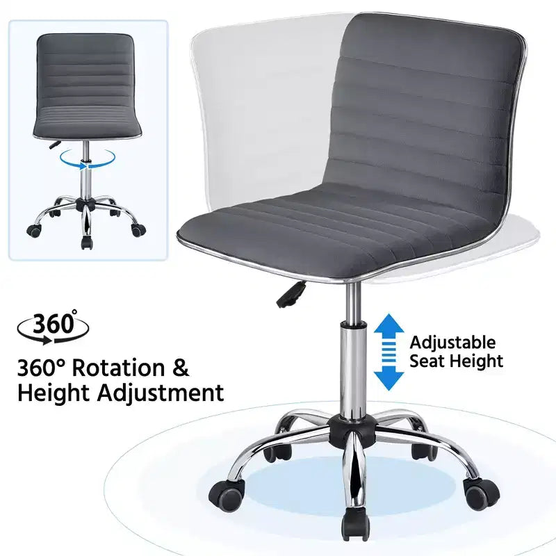Silla de escritorio giratoria sin brazos con respaldo bajo de terciopelo – Rosa albaricoque / Gris oscuro, 1 persona