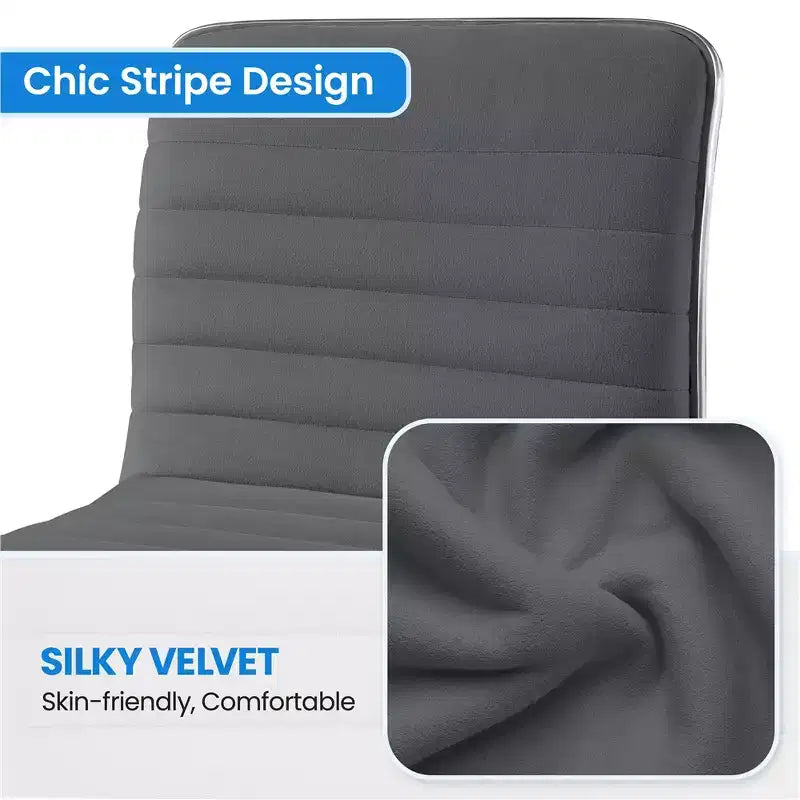 Silla de escritorio giratoria sin brazos con respaldo bajo de terciopelo – Rosa albaricoque / Gris oscuro, 1 persona