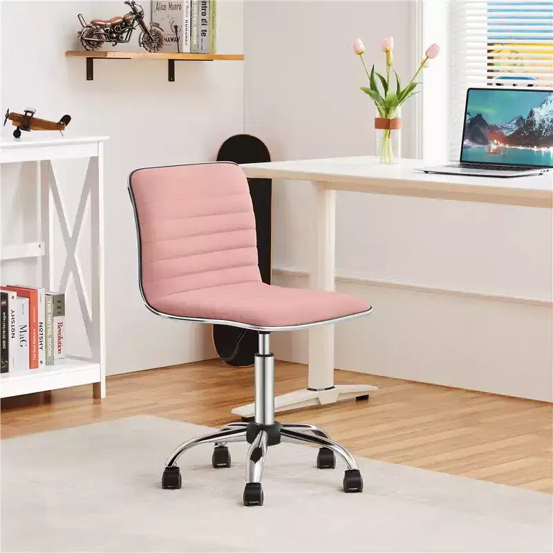 Silla de escritorio giratoria sin brazos con respaldo bajo de terciopelo – Rosa albaricoque / Gris oscuro, 1 persona