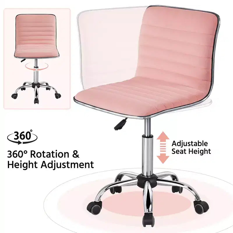 Silla de escritorio giratoria sin brazos con respaldo bajo de terciopelo – Rosa albaricoque / Gris oscuro, 1 persona