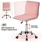 Silla de escritorio giratoria sin brazos con respaldo bajo de terciopelo – Rosa albaricoque / Gris oscuro, 1 persona
