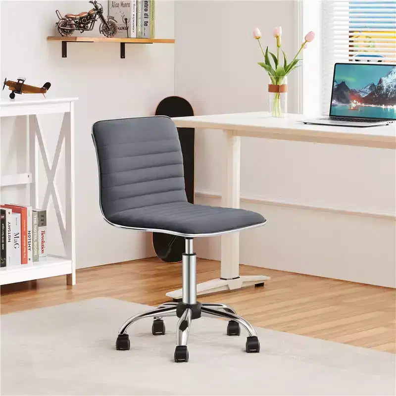 Silla de escritorio giratoria sin brazos con respaldo bajo de terciopelo – Rosa albaricoque / Gris oscuro, 1 persona
